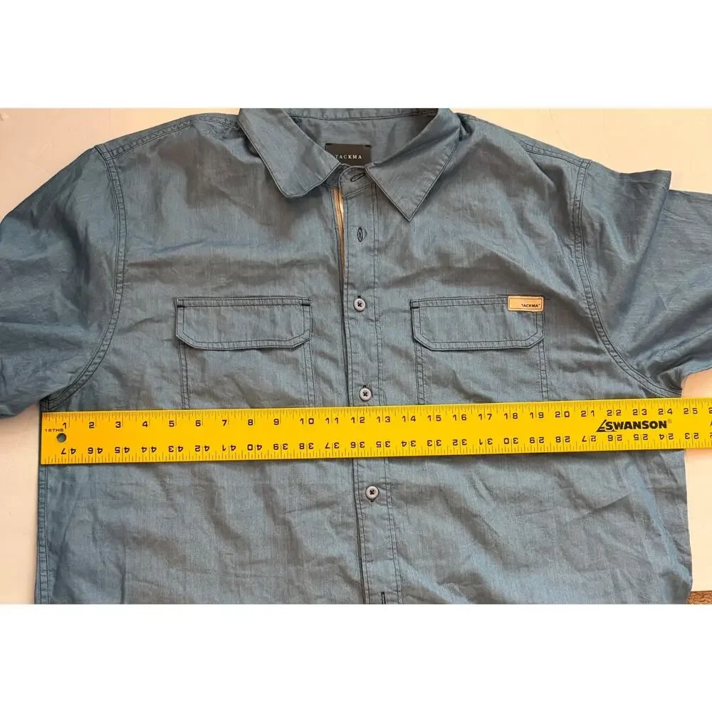 Tackma Chambray Blue Button Down Longsleeve Shirt Men Streetwear EXTRA LARGE XL